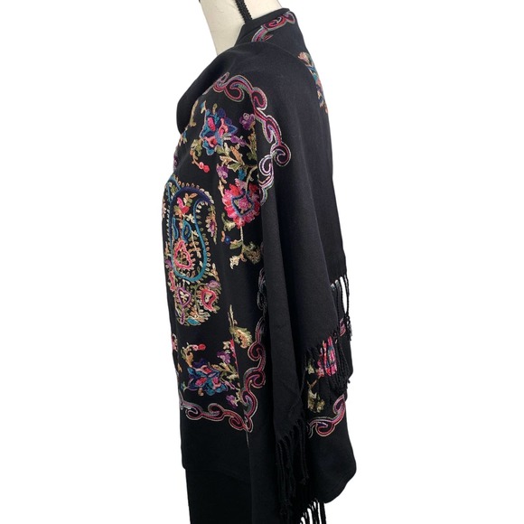 Black Hand Embroidered Cashmere Shawl - Picture 3 of 8